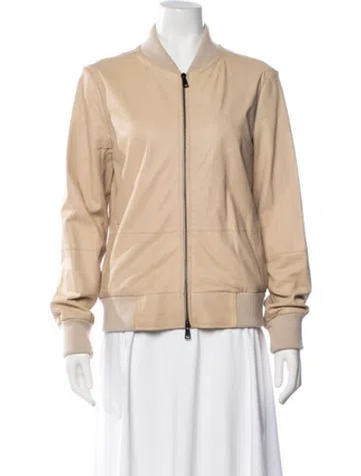 Pre-owned Vince Goat Leather Bomber Jacket In Brown/neutrals