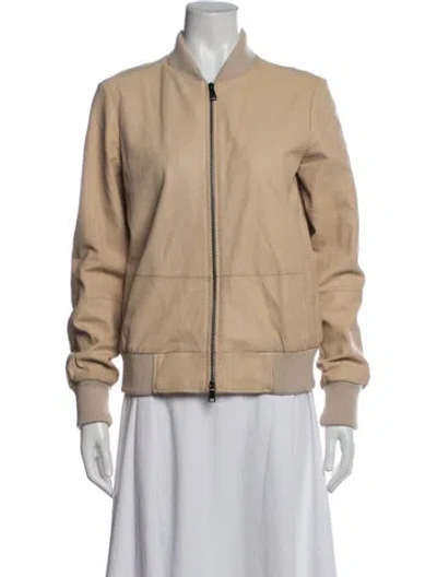 Pre-owned Vince Goat Leather Bomber Jacket In Neutrals