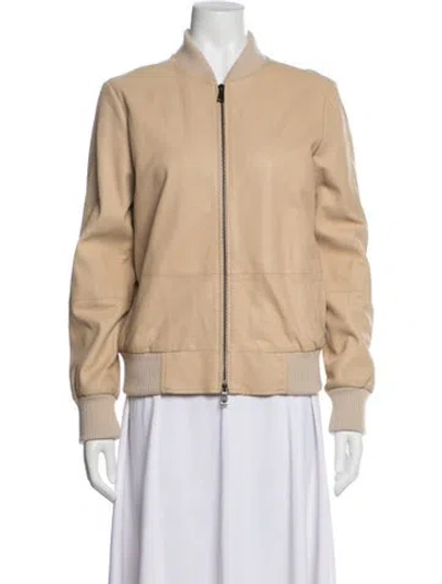Pre-owned Vince Goat Leather Bomber Jacket In Neutrals