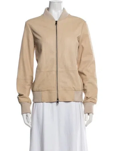 Pre-owned Vince Goat Leather Bomber Jacket In Neutrals