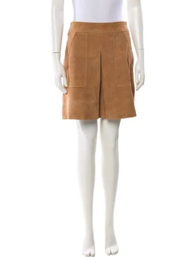 Pre-owned Vince Goat Leather Mini Skirt In Brown