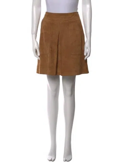 Pre-owned Vince Goat Leather Mini Skirt In Brown