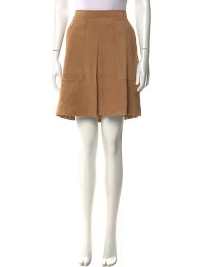 Pre-owned Vince Goat Leather Mini Skirt In Brown