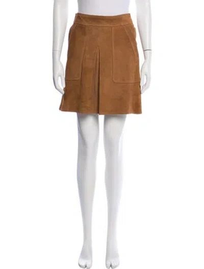 Pre-owned Vince Goat Leather Mini Skirt In Brown
