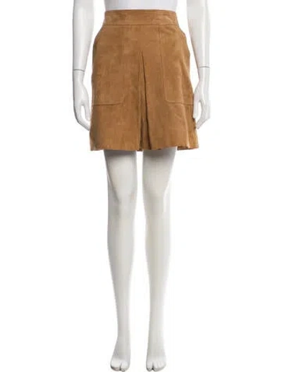 Pre-owned Vince Goat Leather Mini Skirt In Brown