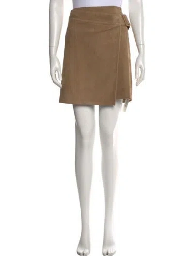 Pre-owned Vince Goat Leather Mini Skirt In Brown