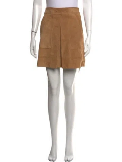 Pre-owned Vince Goat Leather Mini Skirt In Brown