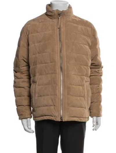 Pre-owned Vince Goat Leather Puffer Coat In Brown