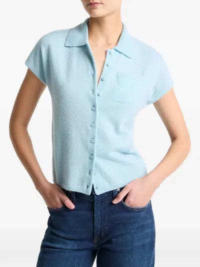 Vince Short-sleeve Cashmere-blend Polo Sweater In Blue