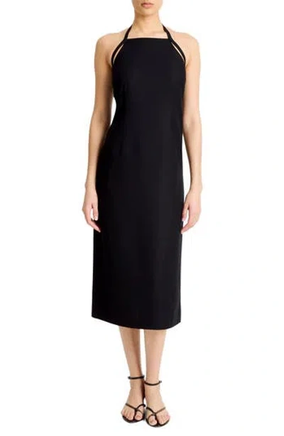 VINCE VINCE HALTER NECK APRON MIDI DRESS