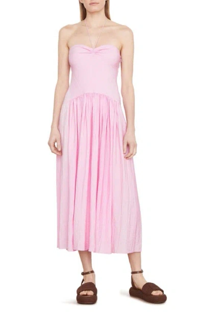 Vince Ruched Sweetheart Halter Midi Dress In Petal Nectar