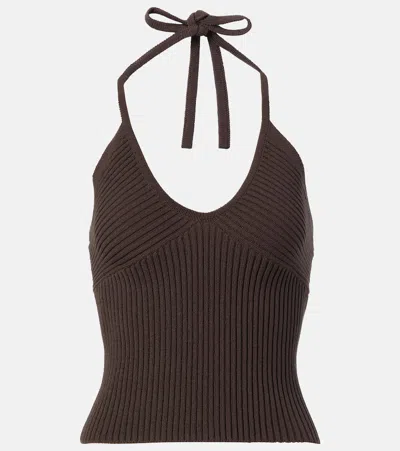 Vince Ribbed Cotton-blend Halterneck Top In Brown
