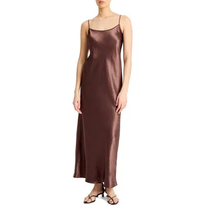 Vince Hammered Satin Maxi Slipdress In Chocolate