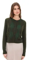 Vince Cardigan In Mixed Wool Argyle In Green