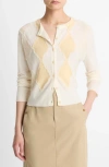 Vince Hand Cut Argyle Cardigan In Yellow