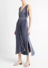 Vince Hand Smocked Pleated Dress In Mauve Thistle