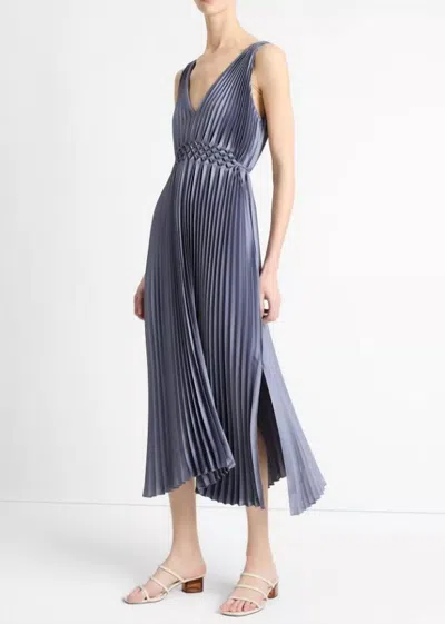 Vince Hand Smocked Pleated Dress In Mauve Thistle