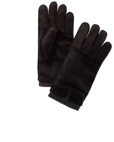 Vince Handsewn Leather & Cashmere Gloves In Black