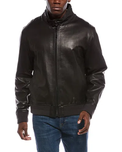 Vince Harrington Leather Bomber Jacket In Black