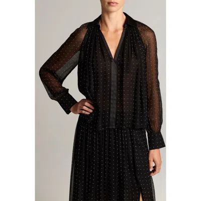 Vince Heat Set Dot Sheer Top In Black