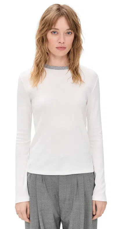 Vince Heather Tipped Long Sleeve Crew Tee Off White Combo