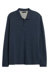 Vince Heathered Double Face Long Sleeve Polo In Blue