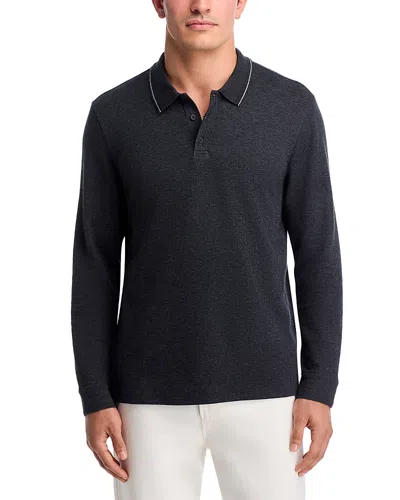 Vince Heathered Double Face Long Sleeve Polo Shirt In Gray