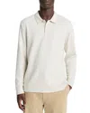 Vince Heathered Double Face Long Sleeve Polo Shirt In White