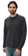 Vince Heathered Double Face Polo H Charcoal/h Fog In Black