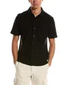 Vince Textured Double Knit Short Sleeve Button-up Shirt In Black
