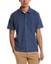 Vince Heavy Slub Short Sleeve Button-up Shirt In Blue