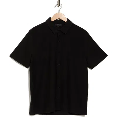 Vince Heavy Slub Short Sleeve Button-up Shirt In Black