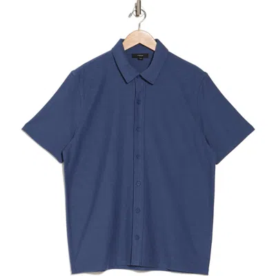 Vince Heavy Slub Short Sleeve Button-up Shirt In Blue Dusk