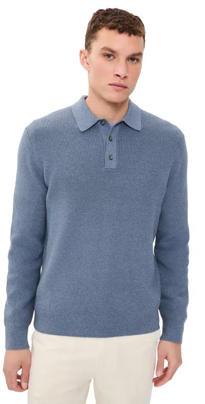 Vince Heirloom Shaker Long Sleeve Polo Sweater H Late Evening In Blue