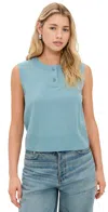 Vince Henley Sleeveless Sweater In Sky Steel In Blue