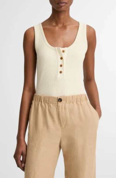 Vince Rib Henley Tank Top In Sun Ivory In Multi