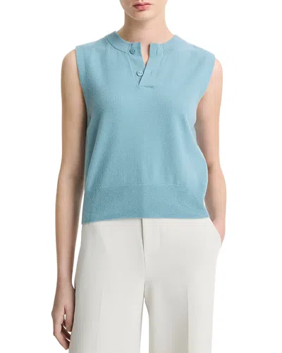 Vince Henley Sleeveless Sweater In Sky Steel