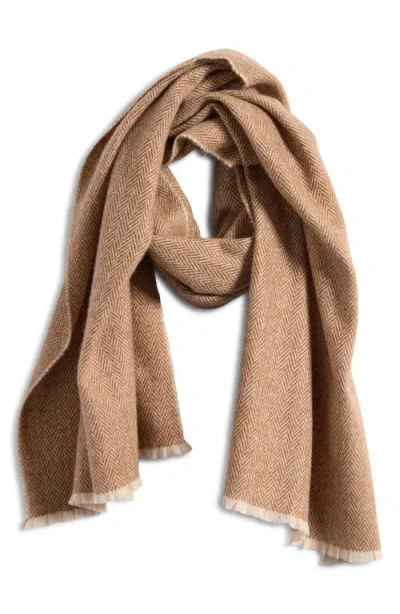 Vince Herringbone Cashmere Fringe Scarf In Brown