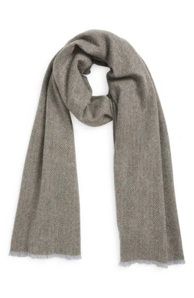 Vince Herringbone Cashmere Fringe Scarf In Brown
