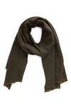 Vince Herringbone Cashmere Fringe Scarf In Olive