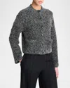 Vince Herringbone Textured Wool Blend Crop Jacket In Blackoff White Combo