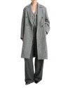 Vince Herringbone Tweed Double Breasted Coat In Charcoal