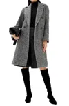 Vince Herringbone Tweed Double Breasted Coat In Pink