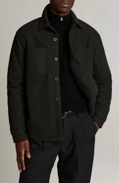 Vince Herringbone Faux Shearling Lined Shirt Jacket In Black