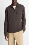 Vince Herringbone Long Sleeve Quarter Zip Polo In Gray