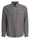 Vince Herringbone Shirt With Buttoned Collar And Cuffs In Gray
