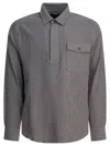 Vince Herringbone Shirt With Buttoned Collar And Cuffs In Gray