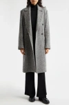 Vince Herringbone Tweed Double Breasted Coat In Charcoal