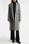 Vince Herringbone Tweed Double Breasted Coat In Charcoal