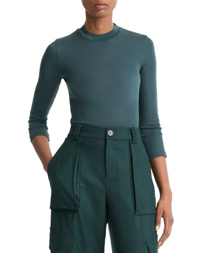 Vince High Crew Wool Top In Green